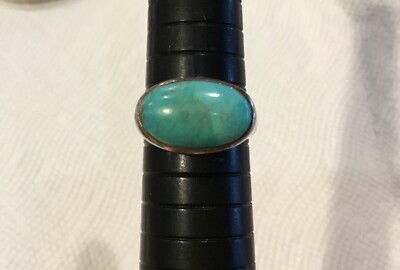 Vintage Sterling Silver Ring Signed PB 925 Oval Turquoise Stone Size 6.5 E112
