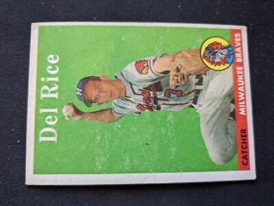 1958 Topps Baseball Card # 51 Del Rice - Milwaukee Braves (VG/EX) | eBay