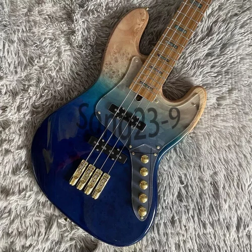Burl Maple Top Jazz Bass Guitar Caribbean Fade Surf Rosewood Fretboard SONG