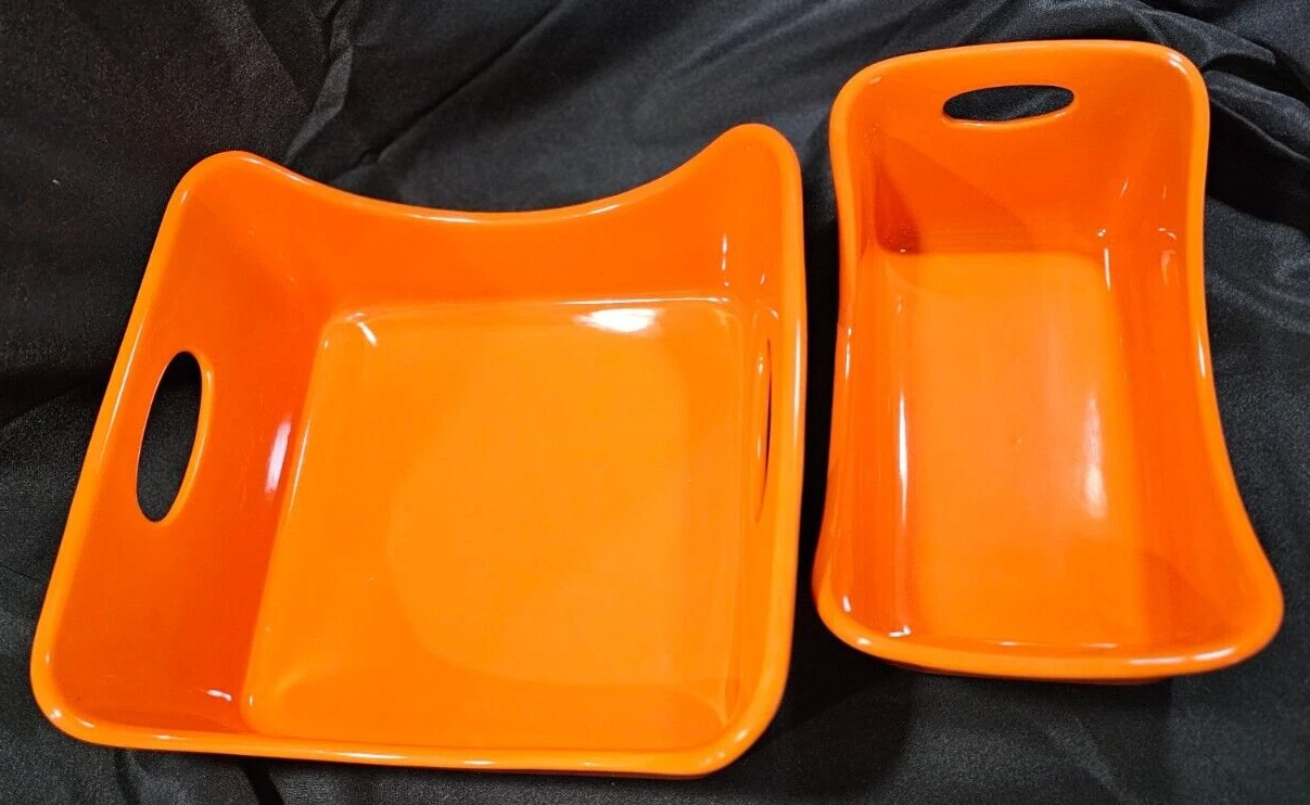 Lot of 2 Rachel Ray 9x5 & 9x9 Casserole Dishes Orange Handles Ovenware