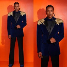 Velvet Jacket for Men Luxury Shoulder Appliques Coat Banquet Wedding Outwear New