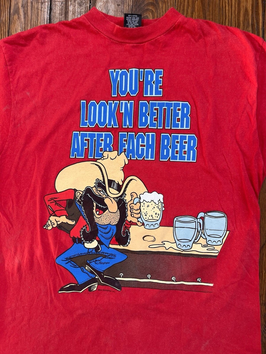 Vintage 90s Cowboy Cartoon Beer Shirt Texas Western Funny Comic