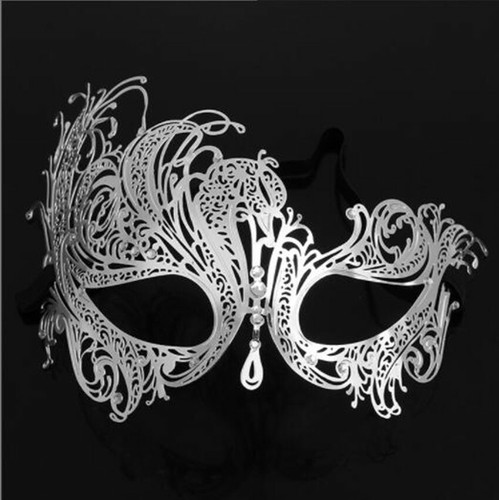 SN-A11 Luxury Couples Silver Metal Venetian Party Masquerade Masks w/ Rhinestone - Picture 2 of 6