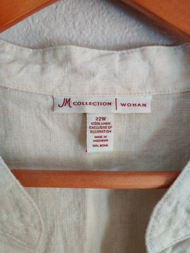 JM Embroidered Linen Tunic Top Womens Size 22W V-Neck 3/4 Sleeves Light Beige - Picture 4 of 11