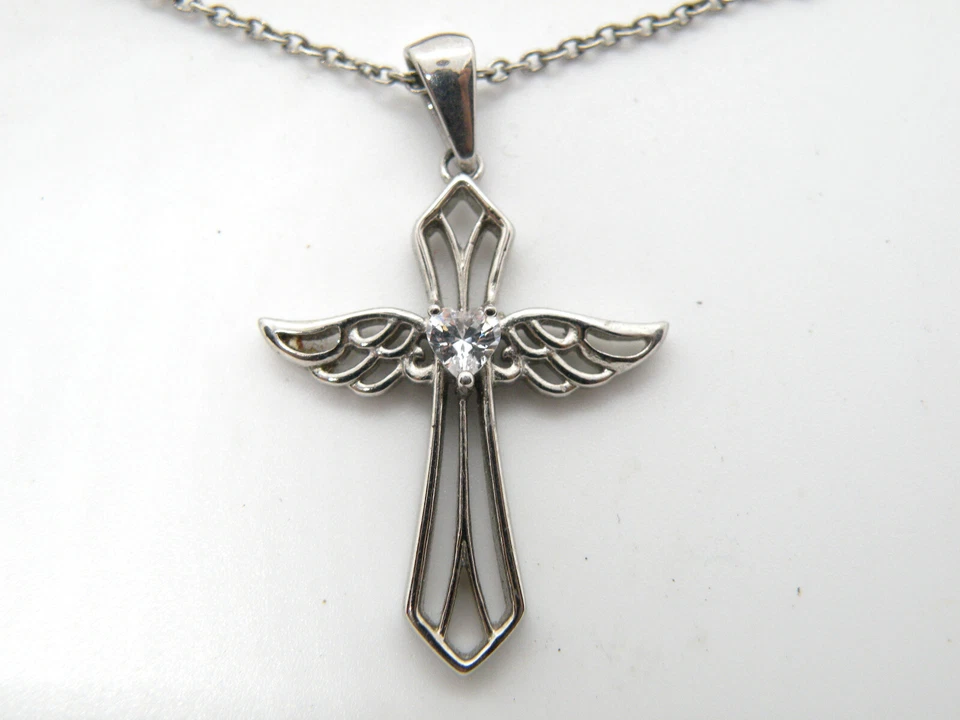 Hallmark JCM Angel Wings Stainless Steel Heart Crystal Pendant Women Necklace - Image 3 of 4