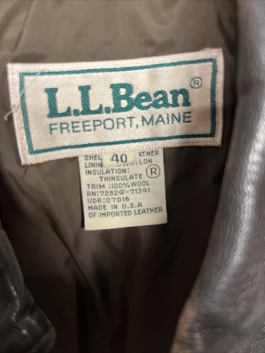 VTG LL BEAN Mens Size 40 Leather Dark Brown Bomber Jacket Talon Zip - Picture 3 of 19