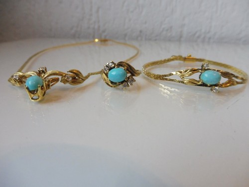 Edles Schmuckset ,925 Silber vergoldet , mit Türkisen , Kette , Armband , Ring - Bild 2 von 5
