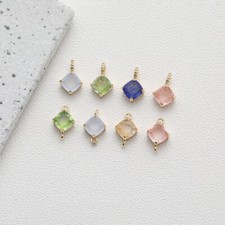 6pcs Rhombus Crystal Charm Connector,Cubic Zirconia Diamond Pendant,Zircon Charm