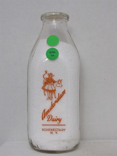 SSPQ Milk Bottle Amsterdam Dairy Colonial Ice Cream Schenectady NY 1954 - Imagen 1 de 2
