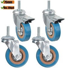 4PCS Heavy Duty 75mm Rubber Swivel Castor Wheels Trolley Furniture Wheel 200KG