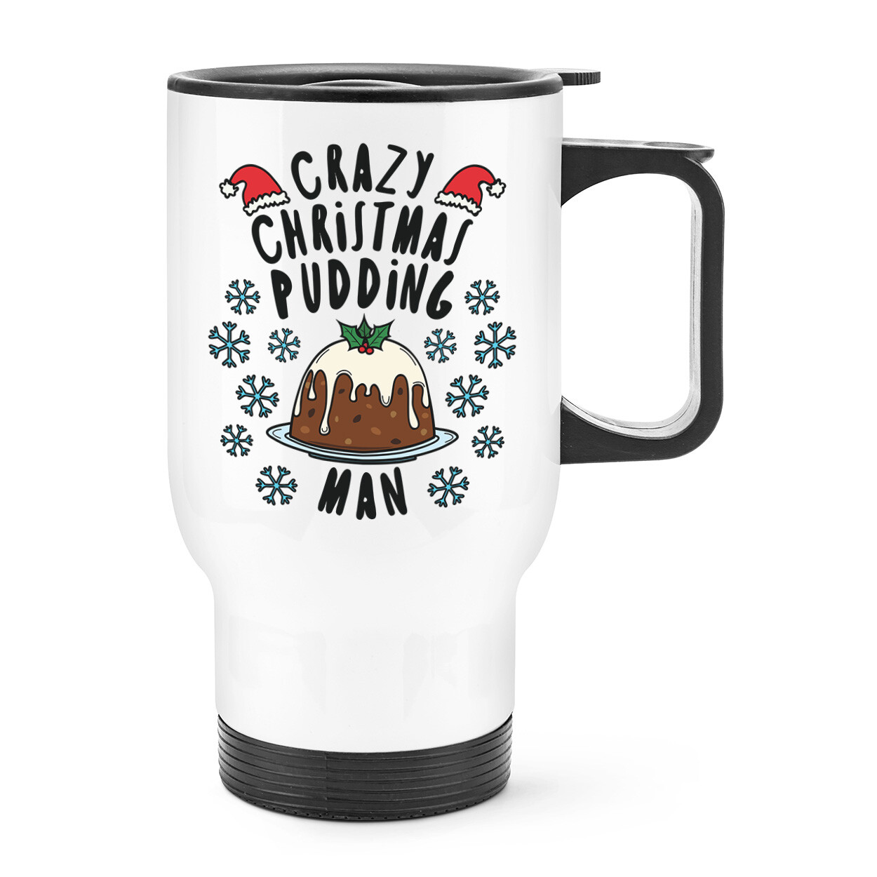 Crazy Christmas Pudding Man Snowflakes Travel Mug Cup With Handle Secret Santa