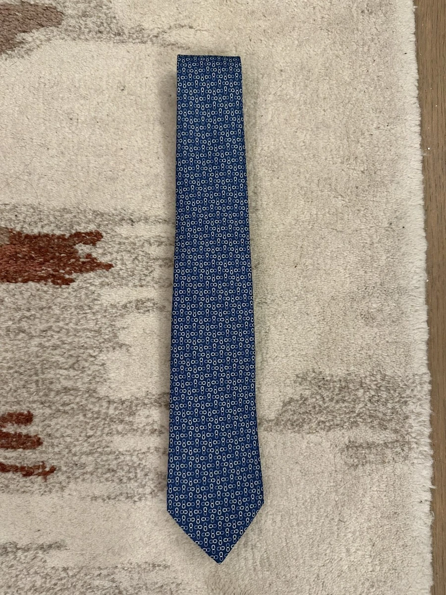 Men's Hermes Blue Long Links Geometric H Silk Tie $220 | eBay