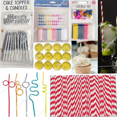 Geburtstag Party Feier Tee Kuchen Kerzen mit Halter Papier Karton Strohhalme
