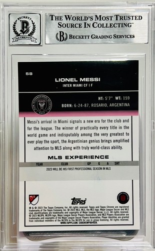 2023 Topps Chrome MLS Lionel Messi Signed Inter Miami #58 Beckett BAS Auto 10 - Picture 2 of 3