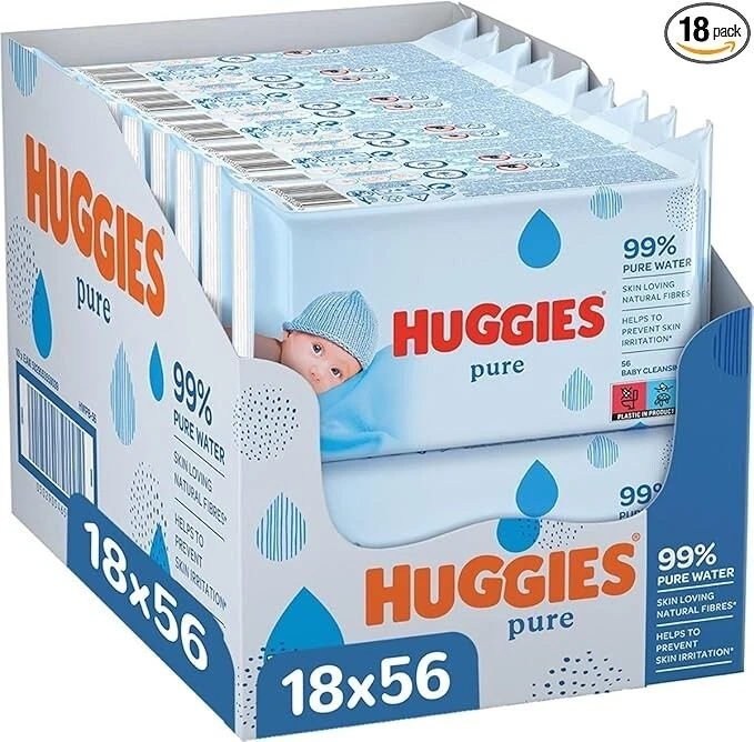 Huggies Pure, Baby Wipes, 18 Packs (1008 Wipes Total) - 99 Percent Pure Water Wi