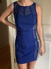 ELEGANT EUC Size Med WINDSOR Poly Spandex Royal Blue DRESS With Sheer Accents