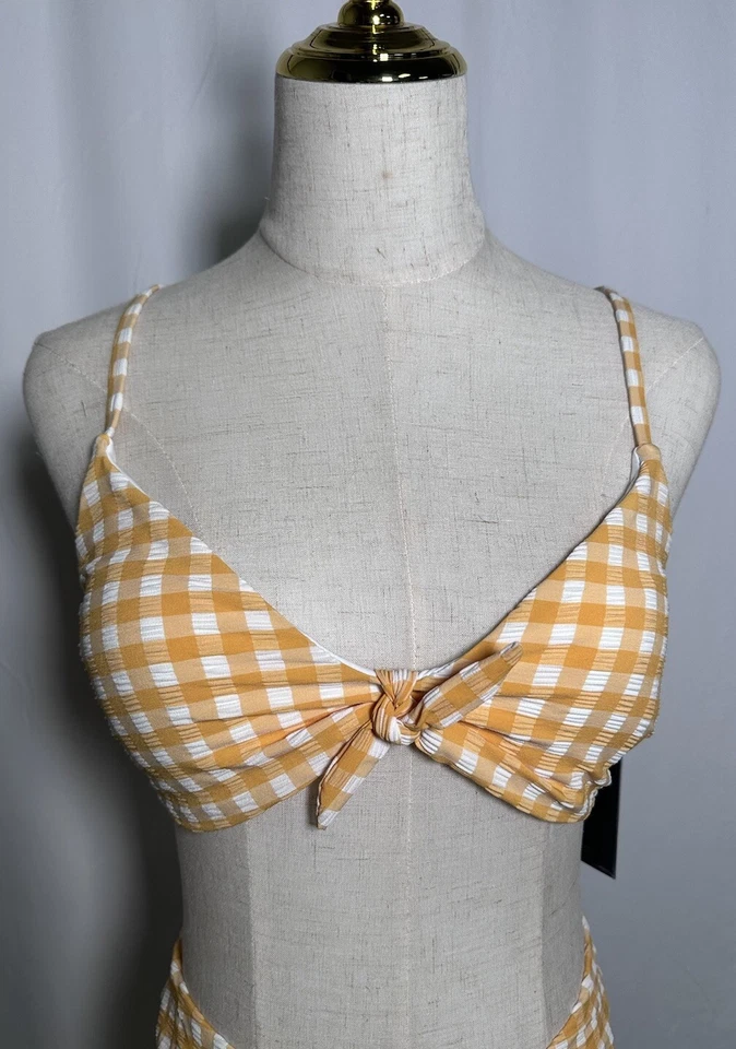 Gianni Bini Women Swimsuit  XL Two Piece Bikini Cheeky Check Gold  NW $106 - Image 2 of 4
