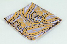 Lord R Colton Masterworks Trikala Silver  Orange Paisley Pocket Square Silk New