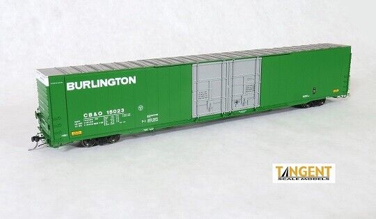 Tangent 25028 series HO Scale Chicago, Burlington, and Quincy Greenville 86′ Double PD Box Car Tangent 25028 series HO Scale Chicago, Burlington, and Quincy Greenville 86′ Double PD Box Car