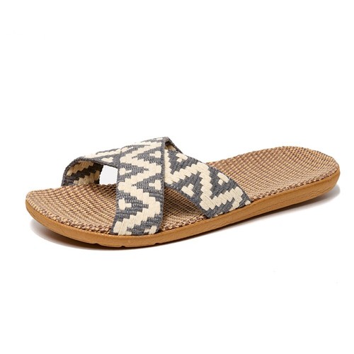 Flax Linen Cross Slippers Ethnic Style Slides Sandals Bedroom - Picture 16 of 17
