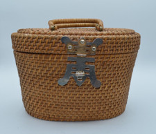 Vintage ASIAN Style Wicker Rattan Purse Sewing Basket w/Handles as Found