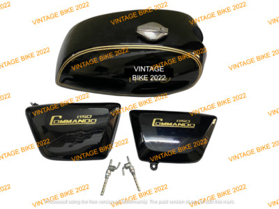 NORTON COMMANDO INTERSTATE BLACK STEEL FUEL TANK +850 BLACK PANEL CAP TAP /FIT