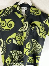 Makani Hawaii Green Geometric Tribal Hawaiian Aloha Shirt Mens Small w/Free ship