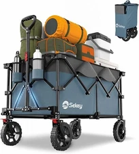 Large Capacity  Folding Wagon Cart With a carry-on bag for garden, Blue-gray