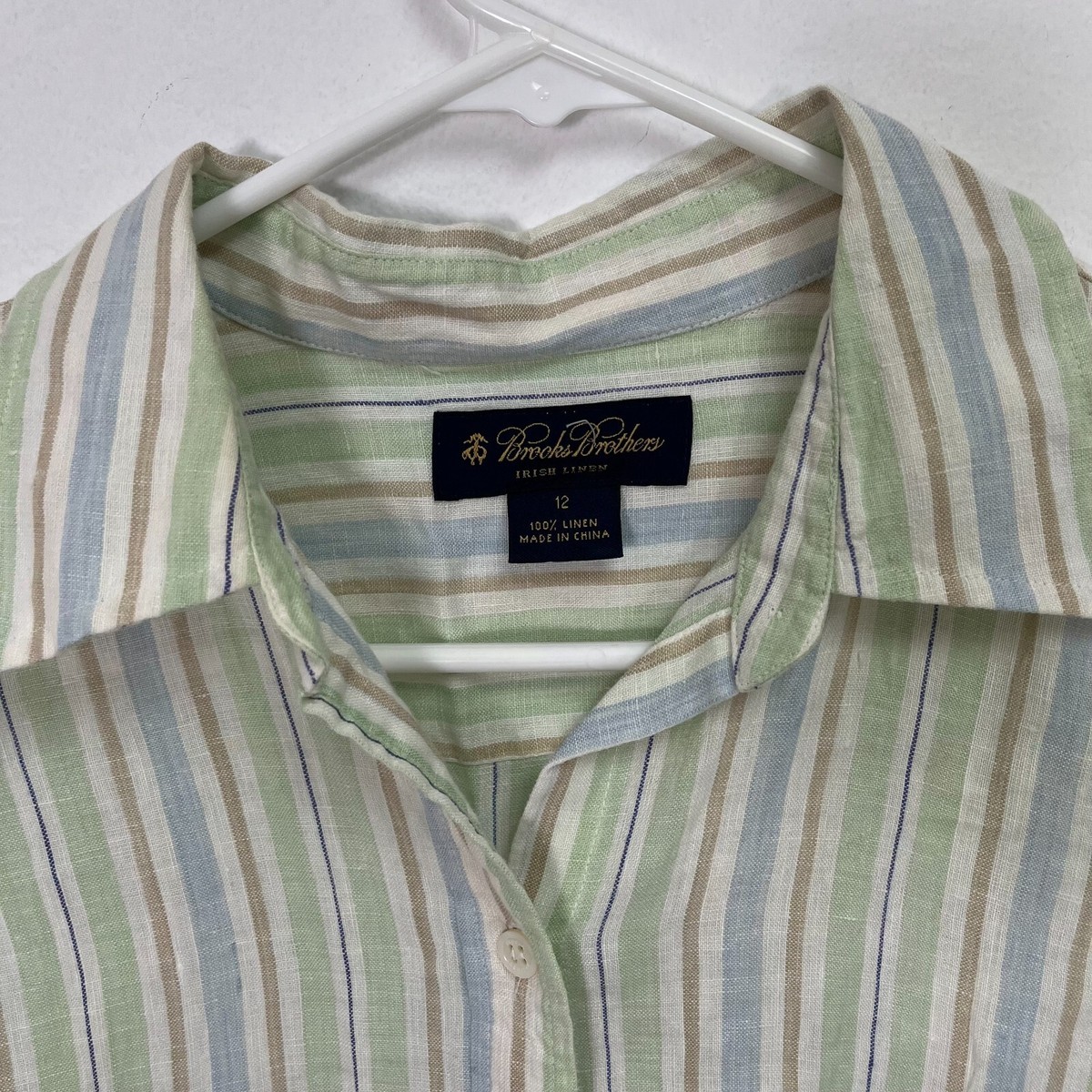Brooks Brothers Womens Button Down Irish Linen Striped Shirt Size