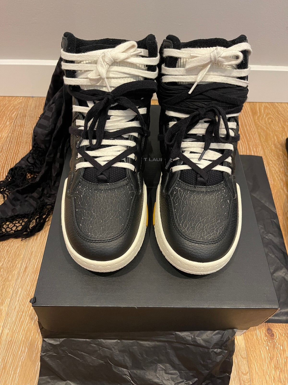 Sneakers alte da uomo Saint Laurent dettaglio sciarpa nere taglia 42 US 9