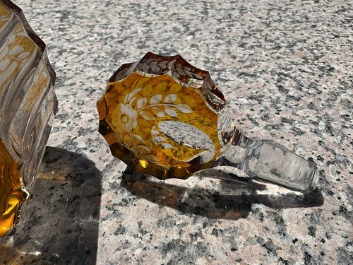 ANTIQUE CZECH MOSER INTAGLIO AMBER CASED ENGRAVED TO CLEAR GLASS DECANTER 10” -2 - Picture 6 of 17