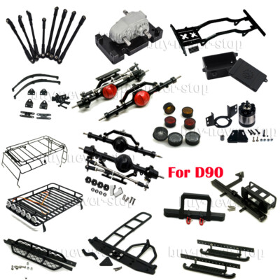 Metal Roof Rack CVD GearBox Link Rod LED Bumper Axle For 1:10 RC Crawler D90