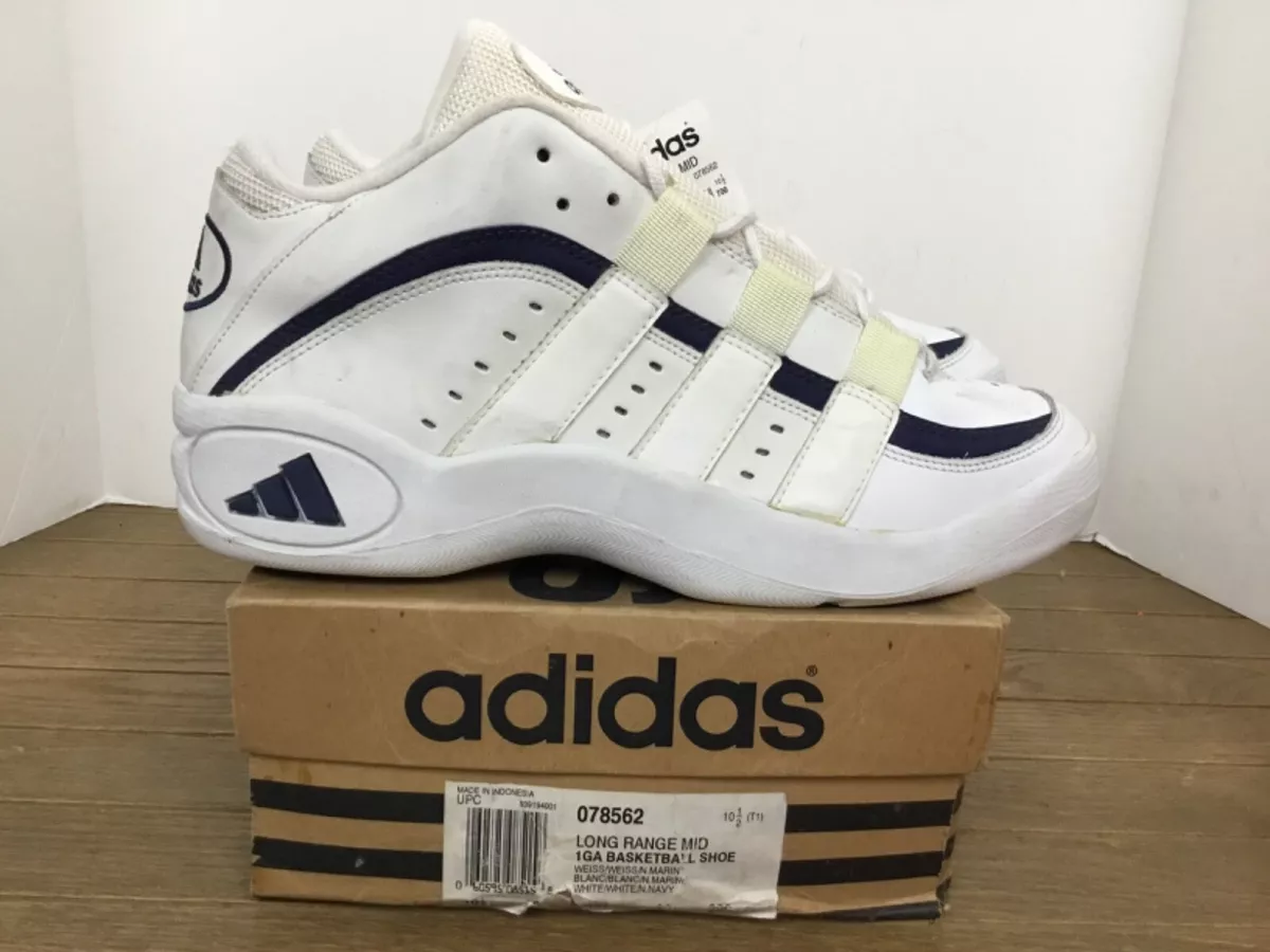 Adidas Long Range Mid 1GA Mens shoe #078562 sz 11 white/navy &#034;1996&#034;