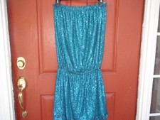 Sofia Evening Sequin Tube Strapless Dress Teal OS L 31 in Lined Made in Italy