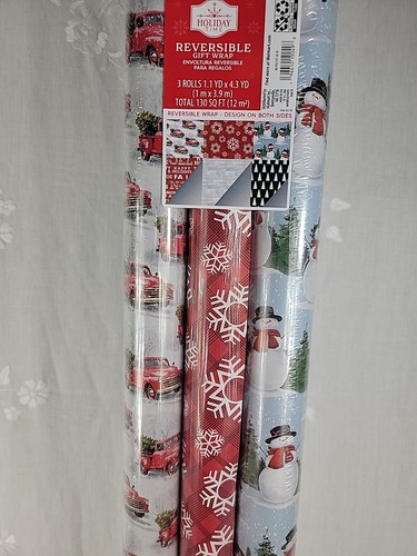 Holiday Time Gift Wrap Paper DoubleSided Reversible 3Pack 130 SQ FT X 40in - Picture 2 of 5