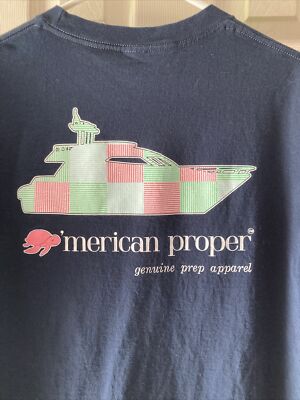  MERICAN PROPER MENS SS NAVY BLUE T SHIRT SZ LARGE EUC