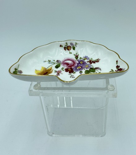 Royal Crown DerbyScallop Fan Shape Trinket Tray - DERBY POSIES Gold Trim 4 1/2” - Picture 3 of 9