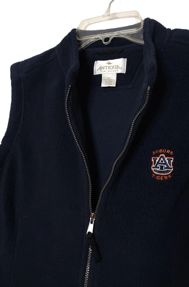 Chaleco polar universitario castaño rojizo antiguo para mujer MEDIANO bordado bolsillos con cremallera completa Foto 2 de 4