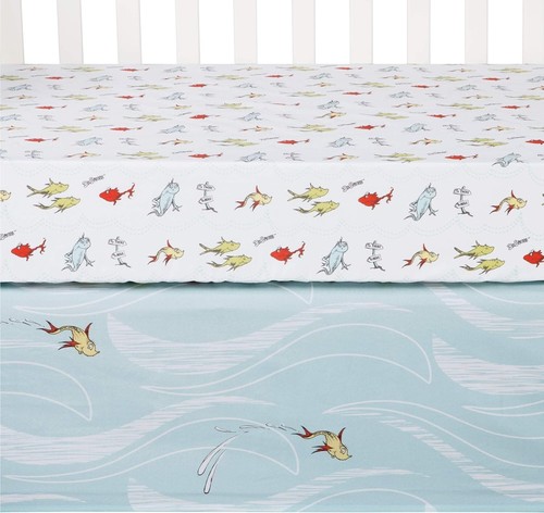 Trend Lab Dr. Seuss One Fish Two Fish 4Piece Crib Bedding Set Nursery Baby Set - Picture 3 of 9