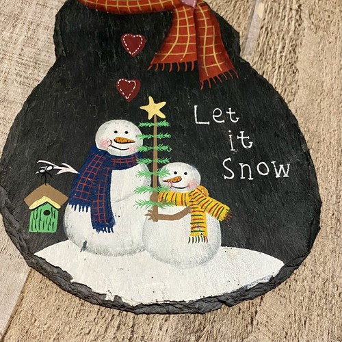 Hand Painted Snowman On Slate Tile Wall Hanging Very Nice - Picture 2 of 7