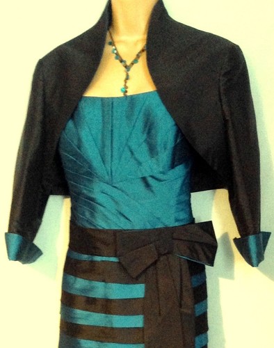 VENI INFANTINO (16/18) Teal, Black Cocktail Dress & Bolero Jacket/ Wedding/Races - Picture 4 of 11