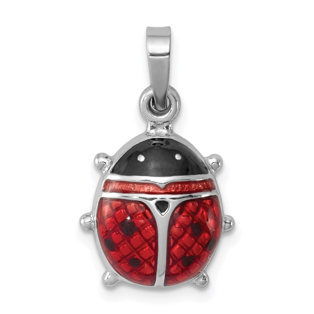 Sterling Silver Rhodium-plated Enameled Ladybug Pendant 1.07gm L-0.86 Inch