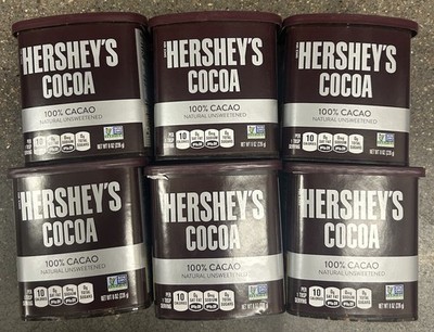 Hershey's Cocoa 100% CACAO Natural Unsweetened Powder 8 oz tub 6 PACK Ex/12/2027