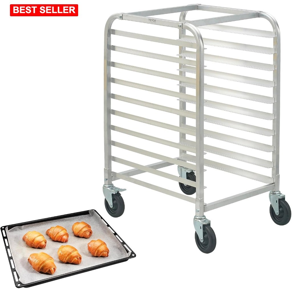 Bun Pan Rack 10 Tier Aluminum Commercial Bakery Storage Brake Wheels Trolley