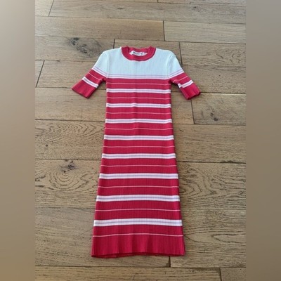 Amanda Uprichard Red White Striped Ribbed Knit Mini Dress Size: Small (831)