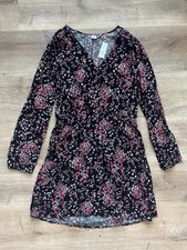 GAP Floral Long Sleeve Mini Dress Black Pink Red Button Front NWT Size L Boho