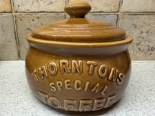 Vintage Thorntons Ceramic Special Toffee Jar With Lid, Brown Glazed Candy Jar