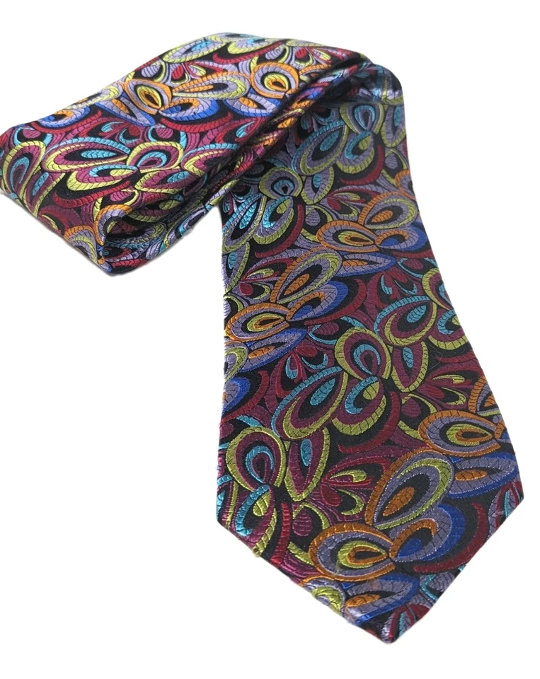 Corbata Lawrence Ivey geométrica seda cosida a mano colorida groovy Officecore Foto 2 de 3