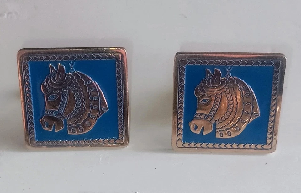 Vintage Cufflinks Blue Swank Horse 1950s Carousel Designer Collection Rare Gift - Image 3 of 4