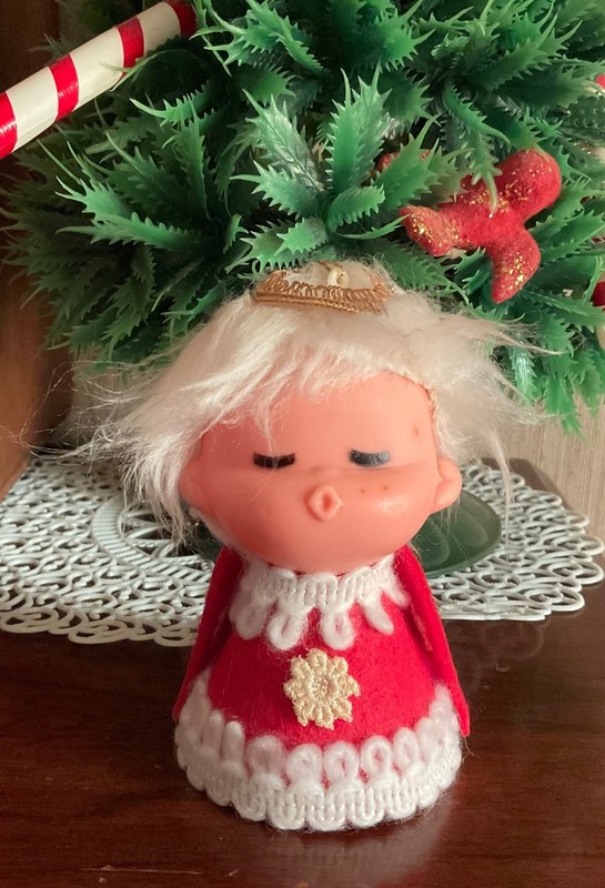 Christmas Singing Angel Hard Plastic Doll Head Ornament MCM Japan Figurine